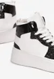 Biało-Czarne Sneakersy na Grubej Płaskiej Podeszwie z Cholewką za Kostkę Ozdobione Brokatem i Metalicznymi Wstawkami Byreli