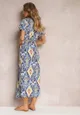 Niebieska Sukienka Maxi z Krótkim Rękawem i Sznurkiem w Pasie Nosine