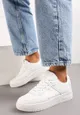 Białe Sznurowane Sneakersy z Ekoskóry na Grubej Podeszwie z Drobną Perforacją Loeda