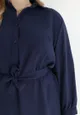 Granatowa Sukienka Koszulowa z Wiązanym Paskiem Barbomela