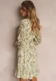 Jasnozielona Sukienka Mini z Kopertowym Dekoltem i Gumką w Talii Minih