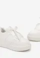 Białe Sneakersy z Przeszyciami i Ozdobnymi Sznurówkami na Grubej Podeszwie Timarel