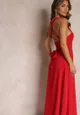 Czerwona Rozkloszowana Sukienka Koktajlowa Wiązana na Plecach Malori