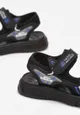 Czarno-Niebieskie Płaskie Sandały z Rzepem i Modnymi Napisami Eslia