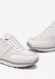 Białe Sneakersy na Podeszwie w Paski z Metalicznymi Wstawkami i Siateczką Silenalo