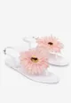 Białe Sandały Japonki z Ozdobnym Kwiatem Navita