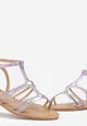 Fioletowe Metaliczne Sandały z Plecionymi Paseczkami na Płaskiej Podeszwie Chalesis