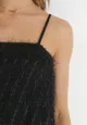 Czarna Sukienka Mini z Cienkimi Frędzlami i Kwadratowym Dekoltem Lockia