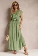 Zielona Rozkloszowana Sukienka Maxi z Gumką w Talii Lavla