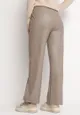 Jasnobeżowe Szerokie Spodnie z Imitacji Skóry z Gumką w Pasie Attar