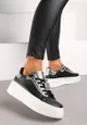 Czarno-Srebrne Sneakersy na Platformie z Odpinaną Aplikacją z Cyrkoniami na Sznurówkach Oceanette