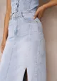 Niebieska Jeansowa Spódnica Maxi z Wysokim Stanem Elvi