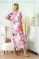 Kremowa sukienka maxi w duże różowe kwiaty z kopertowym dekoltem - ADELA