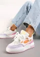 Biało-Różowe Sneakersy na Niskiej Platformie z Grubymi Sznurowadłami Odellia