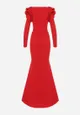 Czerwona Sukienka Maxi z Kopertowym Dekoltem i Falbankami Serrila