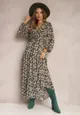 Zielona Sukienka Kopertowa z Gumką w Talii Jarne