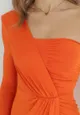 Pomarańczowa Kopertowa Sukienka Maxi na Jedno Ramię z Marszczeniami Analaura