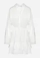 Biała Sukienka Nietoperz z Gumką w Pasie Amberly