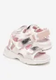 Biało-Różowe Sandały na Rzep z Wkładką ze Skóry Naturalnej Dymena