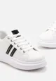 Biało-Czarne Sznurowane Sneakersy z Imitacji Skóry Ozdobione Paskami z Cyrkoniami Isolinna