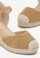 Brązowe Sandały Espadryle na Koturnie Zdobionym Plecionką Killasia