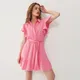 Różowa sukienka koszulowa mini z muślinu - Różowy