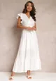 Biała Rozkloszowana Sukienka Maxi z Gumką w Talii Lavla