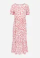 Różowa Rozkloszowana Sukienka Maxi z Falbanką na Dole Zeanna