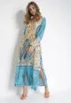 Beżowo-Niebieska Sukienka Phelamia