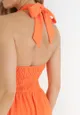 Pomarańczowa Rozkloszowana Sukienka z Wiązaniem na Szyi Nosalae