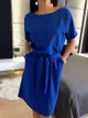 Kobaltowa Sukienka z Paskiem 7907-521-B