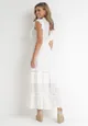 Biała Rozkloszowana Sukienka Maxi z Falbankami Teara