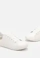 Biało-Złote Sznurowane Sneakersy z Ekoskóry na Płaskiej Podeszwie Ozdobione Brokatem Filirea