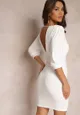 Biała Dopasowana Sukienka z Ozdobnym Dekoltem Izra