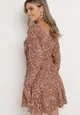 Szampańska Kopertowa Sukienka Mini w Cekiny Solaire