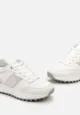 Białe Sznurowane Sneakersy z Brokatem i Siateczką na Grubej Podeszwie Leviria