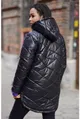 Czarna długa zimowa kurtka pikowana z kapturem - Edwige