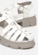 Białe Sandały Rzymianki na Grubej Podeszwie ze Żłobieniami Terita