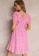 Rózowa Sukienka Mini z Gumką w Talii i Wiązaniem na Plecach Olitisa