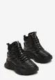 Czarne Sznurowane Sneakersy na Grubej Podeszwie z Metaliczną Wstawką Mahires