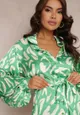 Zielona Koszulowa Sukienka z Plisowanymi Wstawkami i Materiałowym Paskiem Lizza