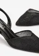 Czarne Brokatowe Sandały ze Szpiczastym Transparentnym Noskiem na Szpilce Liliasa