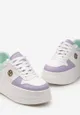 Biało-Fioletowe Sneakersy na Grubej Podeszwie Sznurowane z Metaliczną Aplikacją Ailtria