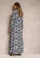 Granatowa Sukienka Koszulowa w Roślinny Wzór Bahi