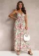 Różowa Maxi Sukienka na Regulowanych Ramiączkach z Wiskozy Rycen