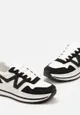 Czarne Sznurowane Sneakersy z Ekoskóry na Grubej Podeszwie Literna