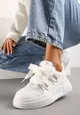 Białe Sneakersy na Grubej Podeszwie z Ozdobnymi Sznurówkami Zeldema