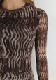 Brązowa Bluzka z Dwuwarstwowej Wzorzystej Siateczki Nirani