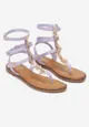 Fioletowe Sandały Rzymianki z Paskami i Metalową Ozdobą Icasti