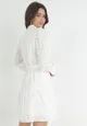 Biała Bawełniana Sukienka z Paskiem i Ażurowym Haftem Joannah
